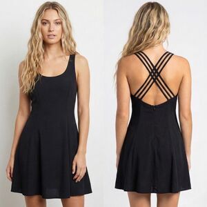 Bolide Vtg 90s Black Grunge Goth Strappy Open Back Skater Mini Dress LBD 5 Small
